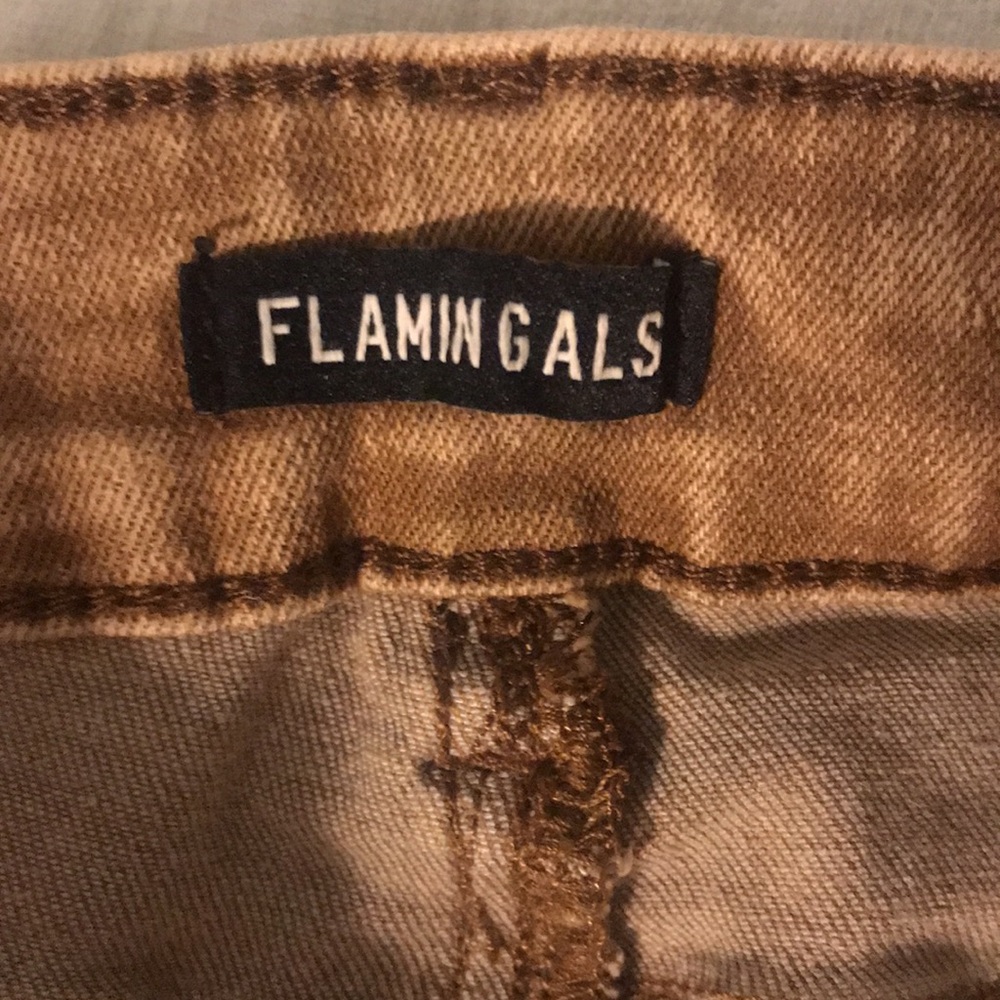 New Flamingals Tan Jeans with Floral Embroidery Western Cowgirl XL - Picture 10 of 17
